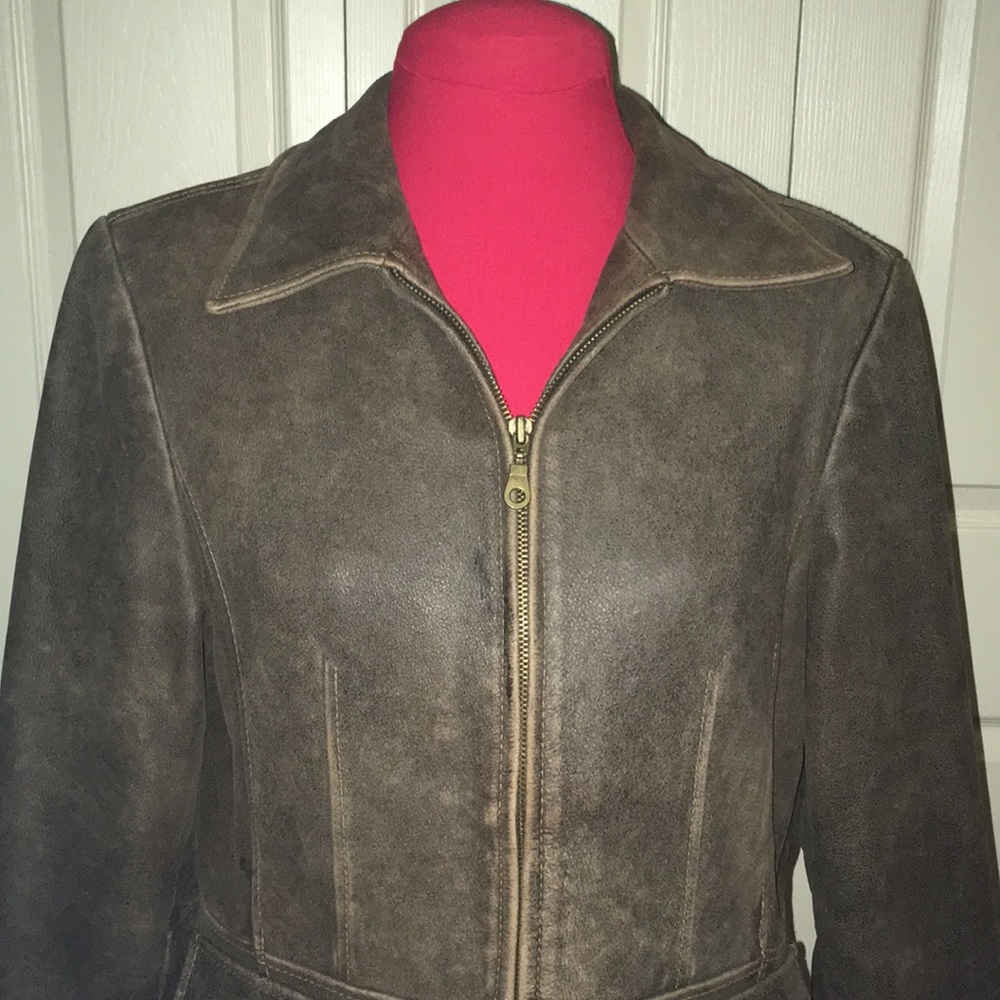 Distressed leather zip jacket